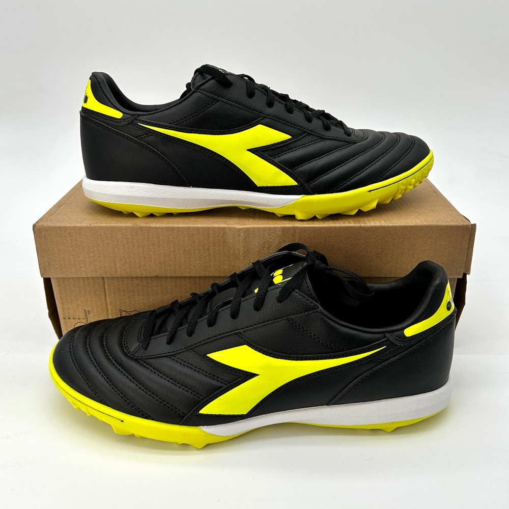 Diadora Brasil R TFR Mens Size 11.5 Turf Soccer Cleats Black Fluo Yellow NEW